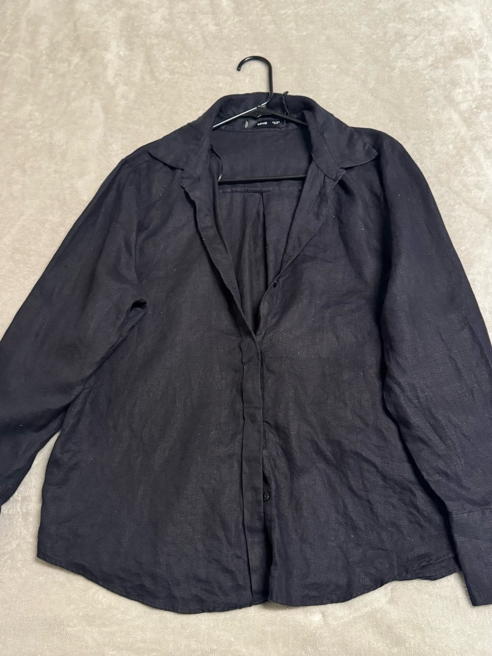Mango Black Long-Sleeve Button-Front Blouse
